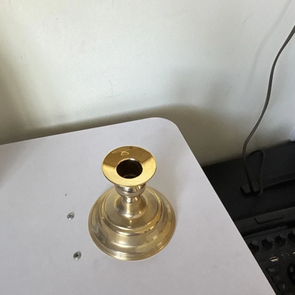 Gold-Tone Metal Taper Candle Holder, Glossy Finish, Round Base, Felt Bottom